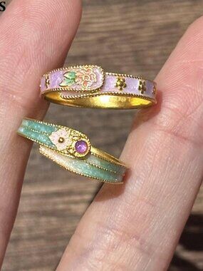Free People Gold Tone Enamel Floral Wrap Ring Set Indie Sleaze Coquette